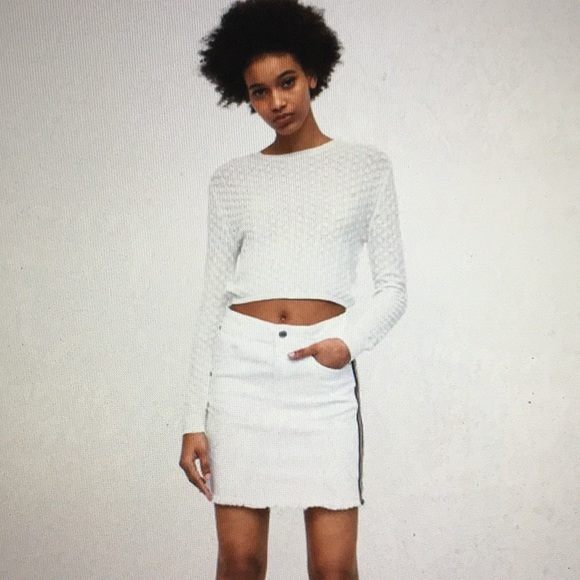 Zara Dresses & Skirts - WHITE DENIM MINI SKIRT ZARA with SIDE STRIPE